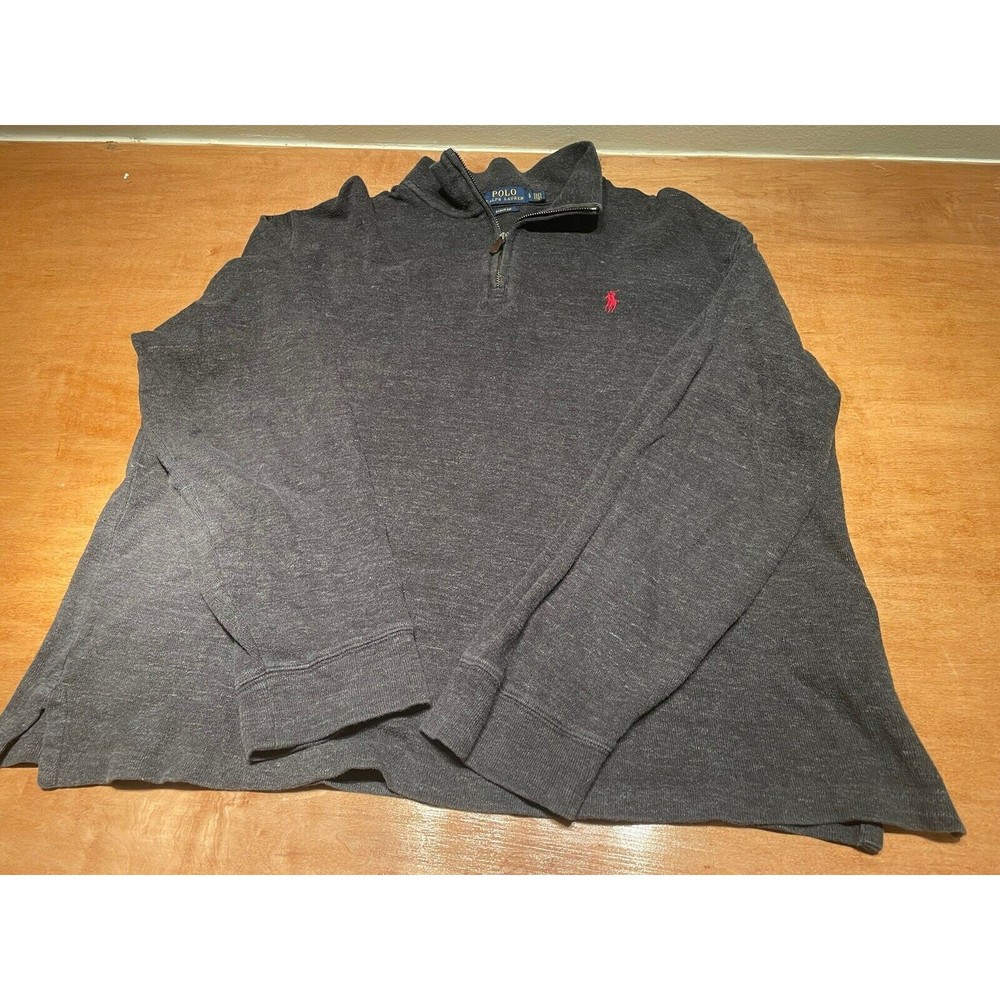 Ralph Lauren Polo Sweater Mens Large Gray Quarter Zip Estate Rib Pony Sweatshirt